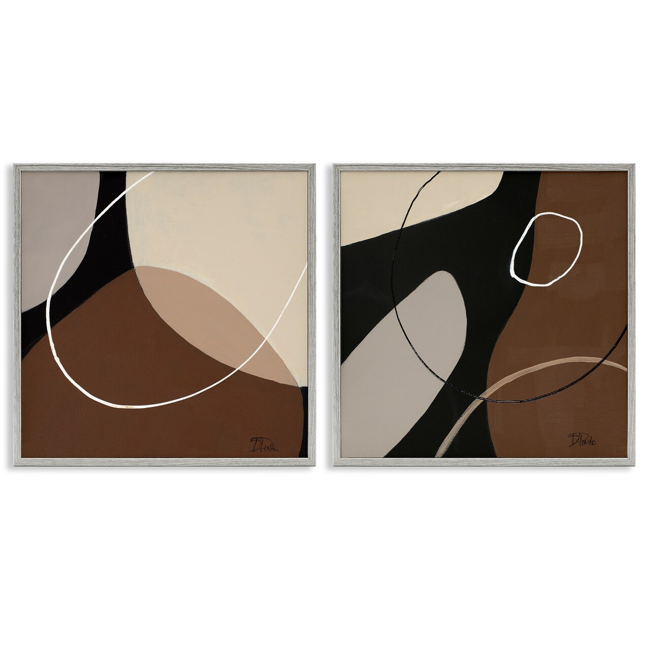 Stupell Industries Classic Abstract Neutral Shape 2 pc Framed Giclee Wall Art Set Design by Patricia Pinto